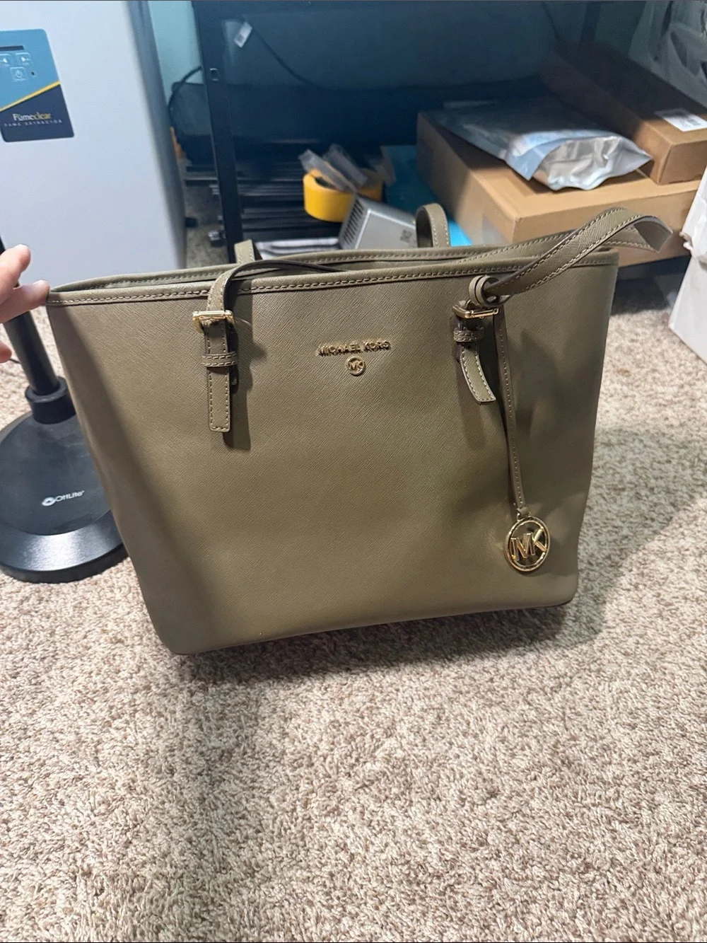 Michael Kors Olive Tote with Gold MK Charm